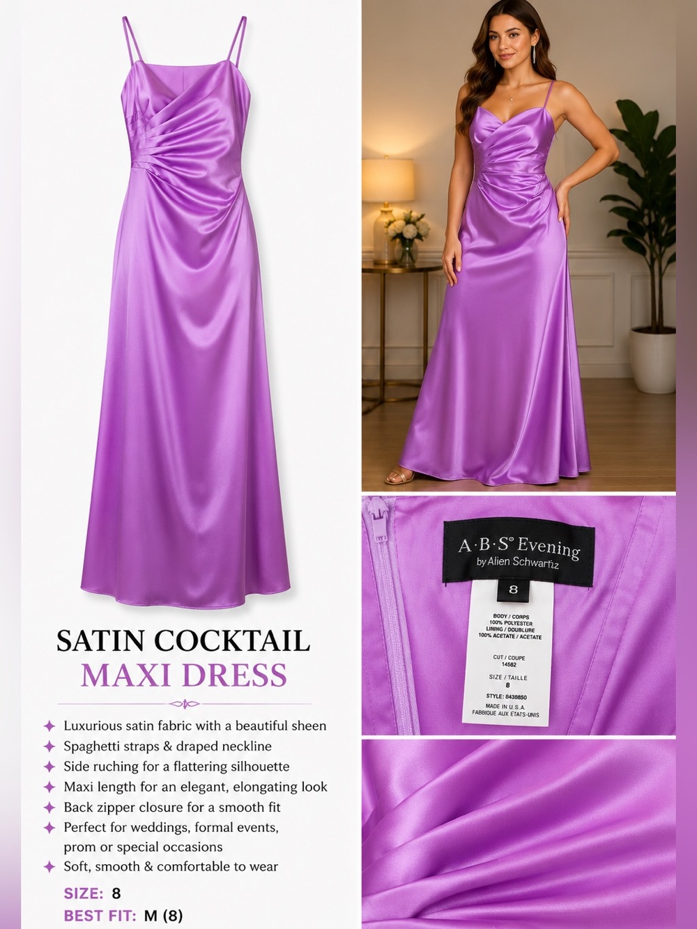 Satin Cocktail Maxi Dress - Lavender